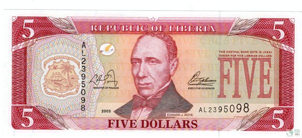 Liberia Pick 26a - $5 Dollars (1)