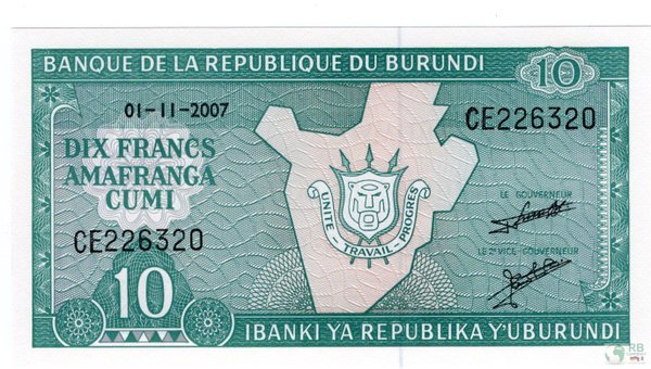 Burundi Pick 33e - 10 Francs (1)