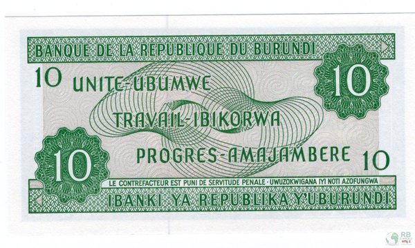 Burundi Pick 33e - 10 Francs (1)