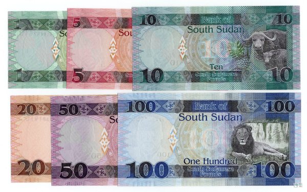 Südsudan Set Pick 05, 11, 12a, 13b, 14a, 15b - 1, 5, 10, 20, 50, 100 Südsudanische Pfund (1)