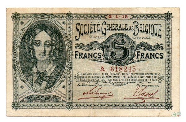 Schnäppchen 1: Ro. 435 Société Générale de Belgique - 5 Francs (3+)