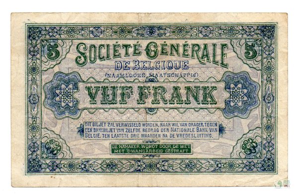 Schnäppchen 1: Ro. 435 Société Générale de Belgique - 5 Francs (3+)