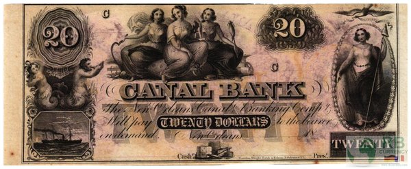USA - 20 Dollar Confederate Canal Bank Remainder 1865 aUNC (1-)